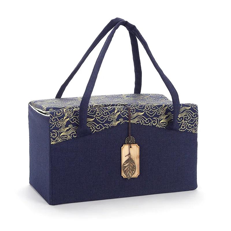 Chinesische Handtasche Innen Verstellbar Kostenlose Teetassenbeutel Auto Tragen Outdoor Tee-Set Organizer Verdickte Tragetasche