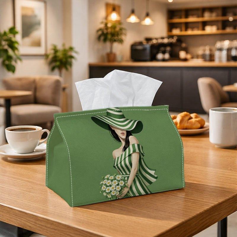 1pc Retro Elegant Fashion Tissue Box | Durable, Woman Stripe Dress Floral Chic Suitable for Living Room Accent, Bedroom Decor, Encouragement Gifts, Wo