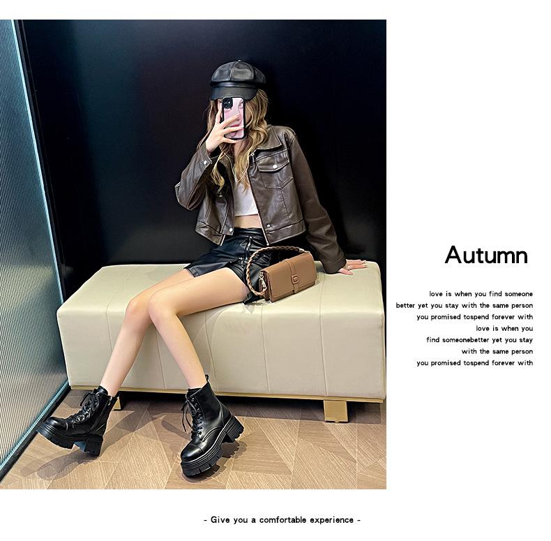 Thick-heeled Martin boots for women 2025 popular autumn and winter versatile thick-soled single boots, small people increase height and look thin, sh