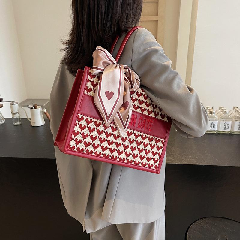 Rote Liebe Handheld Große Tasche Damen Neue Vielseitige Großraum Freizeit Tasche