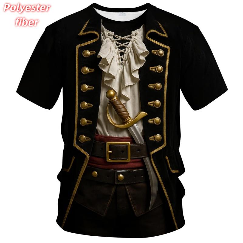

Summer Role Playing 3D Printed T-shirt Men s Fake Set Pirate Pattern T-shirt Street Casual Short Sleeve Top Loose Round Neck T-shirt XXS
