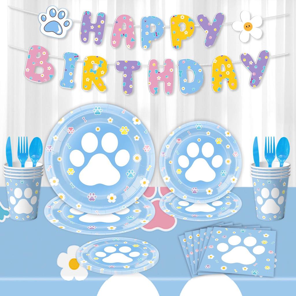 Adorable Dopamine Dog Paw Birthday Party Décor & Tableware Set