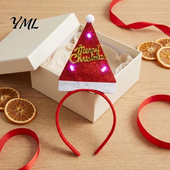 Christmas Gift for Girls Boys Light Up Headbands, Shiny Glitter Santa Hat Tree Reindeer Antler Hairbands, Decorative Hair Bands Holiday LED