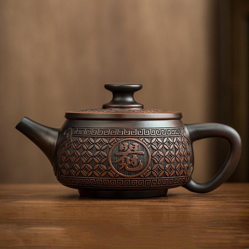 Jianshui Clay Purple Pottery Teapot Hand Painted Antique Relief Teapot Household Teapot Kungfu Tea Set Kettle