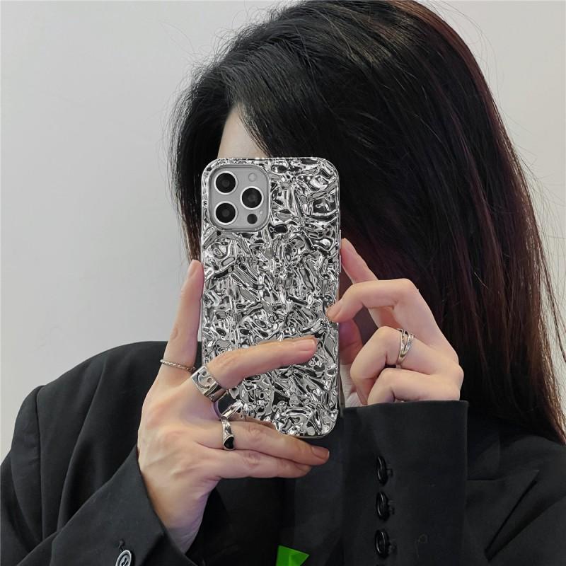 Foil Texture Phone Case IPhone 14 Pro Max 13 Series Shockproof Silicone Back Cover With Electroplating Finish