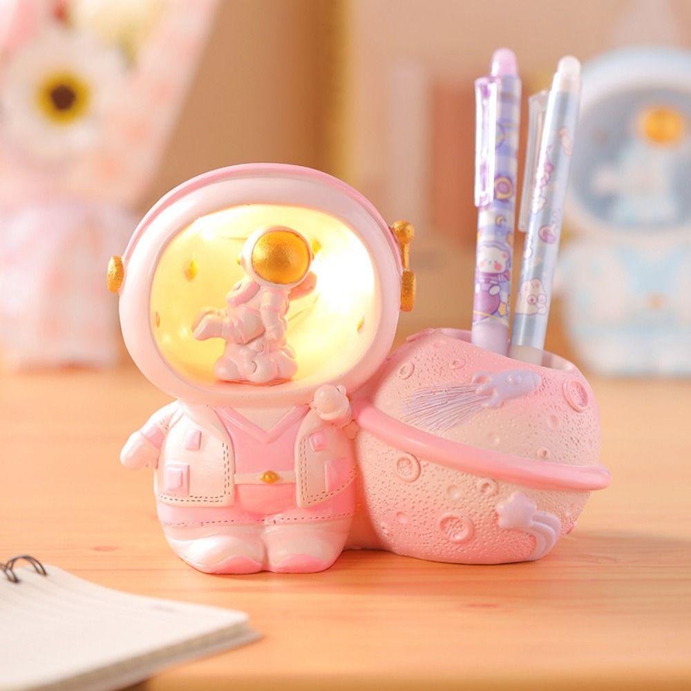 Decorative Astronaut Pen Holder Cartoon Makeup Brush Holder LED Night Light  Office