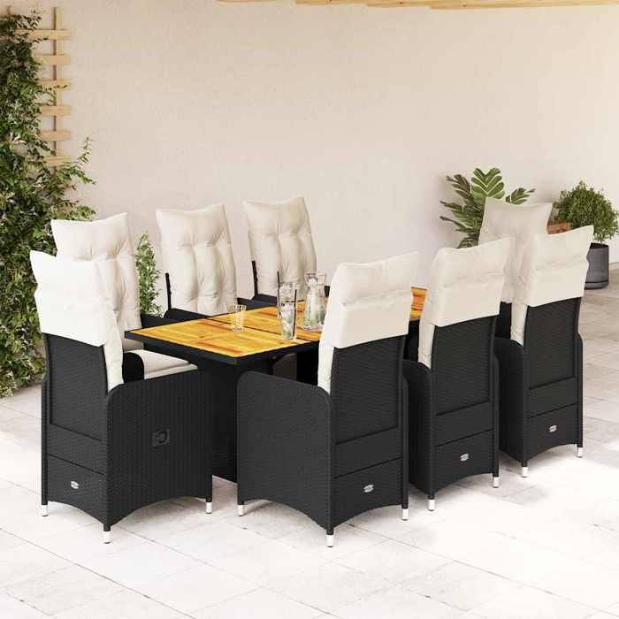 VidaXL Garden Bistro Set 9 Pcs Cushions Black Poly Rattan 3277134