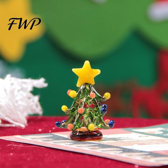Car Dashboard Ornament Glass Christmas Tree Figurine with Rotating Ceramic Base, Handmade Glazed Unique Holiday Keepsake for Desk Decor And