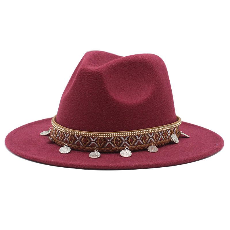 Woolen Jazz Minority Style Top Hat Women'S Retro Flat-Brimmed Big Eaves Hat