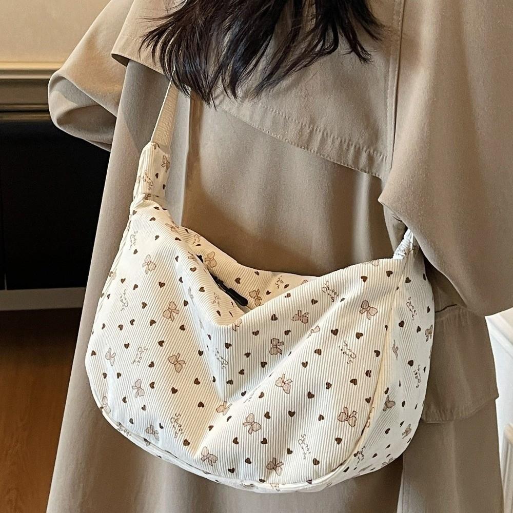 New Corduroy Strip Crossbody Bags Korean Style Large Capacity Girls Hobos Bags Bowtie Zipper Dumpling Pouch Daily Use