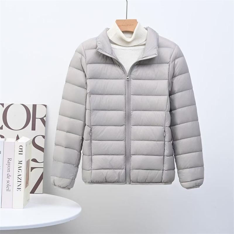 Autumn and winter new down jackets for women's light and thin stand-up collars, short styles, fattened and enlarged size white duck down.