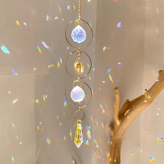 Pegador de Sol de Cristais Coloridos, Pegador de Sol Pendurado com Corrente, Ornamento de Sino de Vento com Bolas de Cristal para Janela Casa Jardim Dia de Natal Festa Casamento