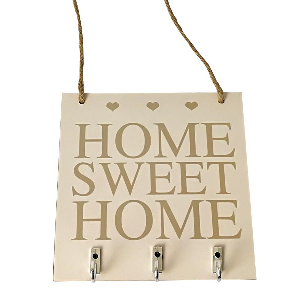Decorative Wall Home Sweet Rustic White Wood Hanging Plaque Sign With Hooks Key Hanger Gift