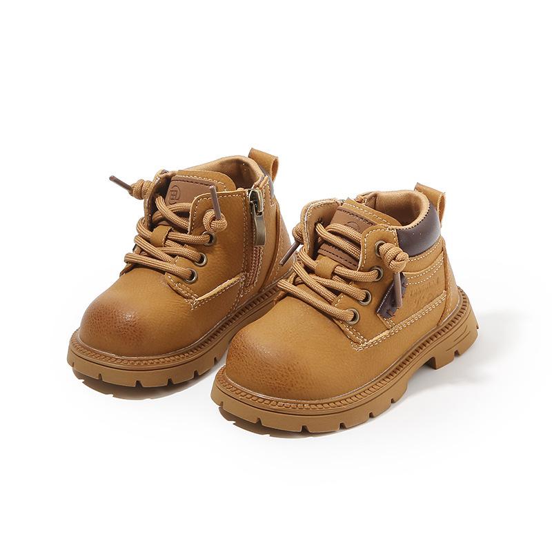 Toddler Boys' & Girls' Fleece-Lined Leather Boots - New Autumn/Winter Short Martin Style in Big Yellow.