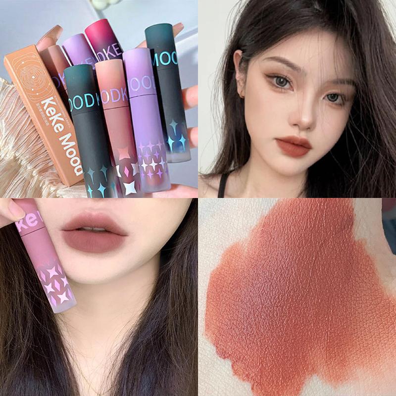 Gotischer Mattes Schwarzes Lippenstift Wasserdicht Langanhaltendes Mousse Lippen Schlamm Nude Braun Lippenstift Blau Punk Lippen Glanz Make-up Dunkelroter Lippen Tönung