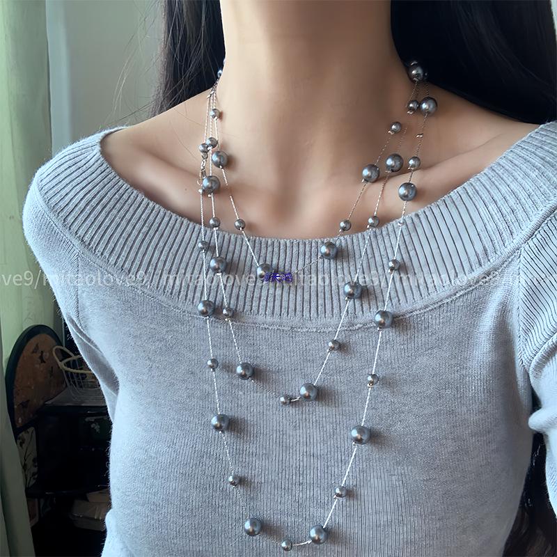 

2025 Ожерелье из гипсофилы с длинными жемчужными нитями для женщин - Аксессуар-цепочка для свитера в стиле легкой роскоши Gray Gypsophila Pearl Necklace