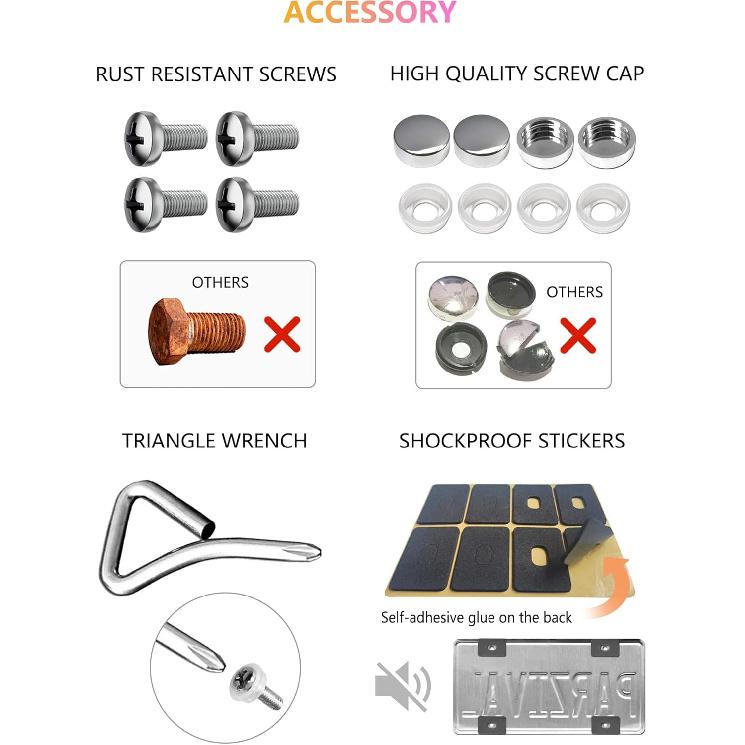License Plate Frames - 2 Packs Stainless Steel Universal Car Tag Frame for Front and Rear Number Holder with Screws & Chrome Caps