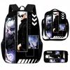 Set Zaino Scolastico Cartone Animato Anime Bambini Leggero Ergonomico Borsa a Spalla Doppia Con Portapranzo Astuccio Tessuto Oxford
