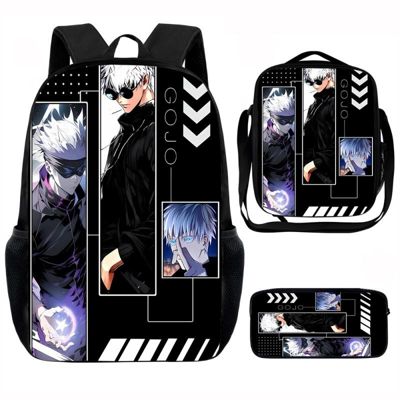 Set Zaino Scolastico Cartone Animato Anime Bambini Leggero Ergonomico Borsa a Spalla Doppia Con Portapranzo Astuccio Tessuto Oxford