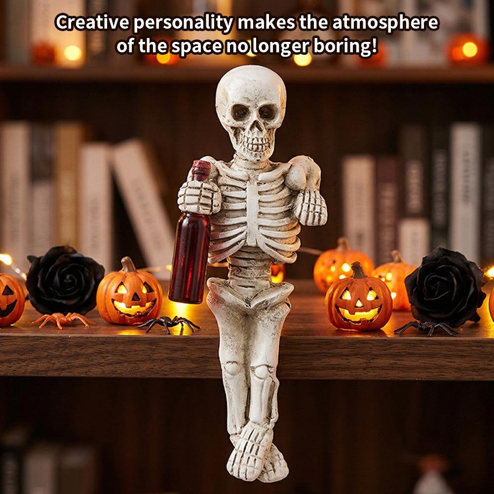 Garden Bar Halloween Skeleton Figurine 3D Skull Figurine Resin Skeleton Statue Creative Modern Art Statue Study Desk Ornament
