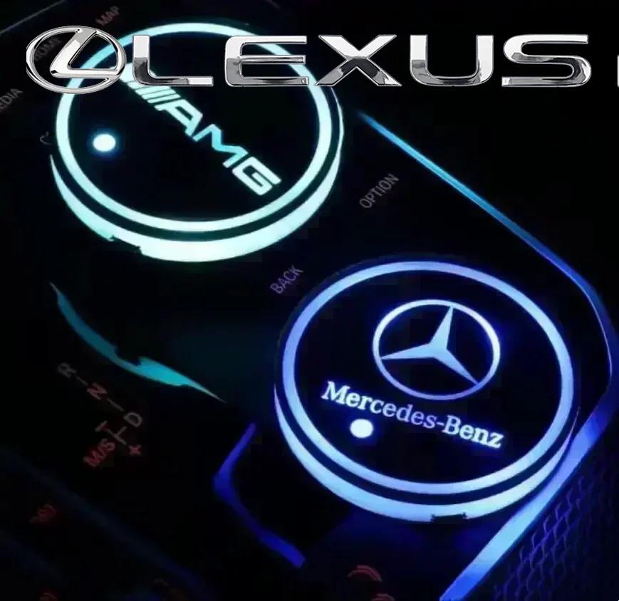 AABGR1 2PC LED Illuminated Car Water Cup Coaster for Mercedes Benz AMG C260 W204 W205 W211 W212 Auto Interior Atmosphere Light Coaster
