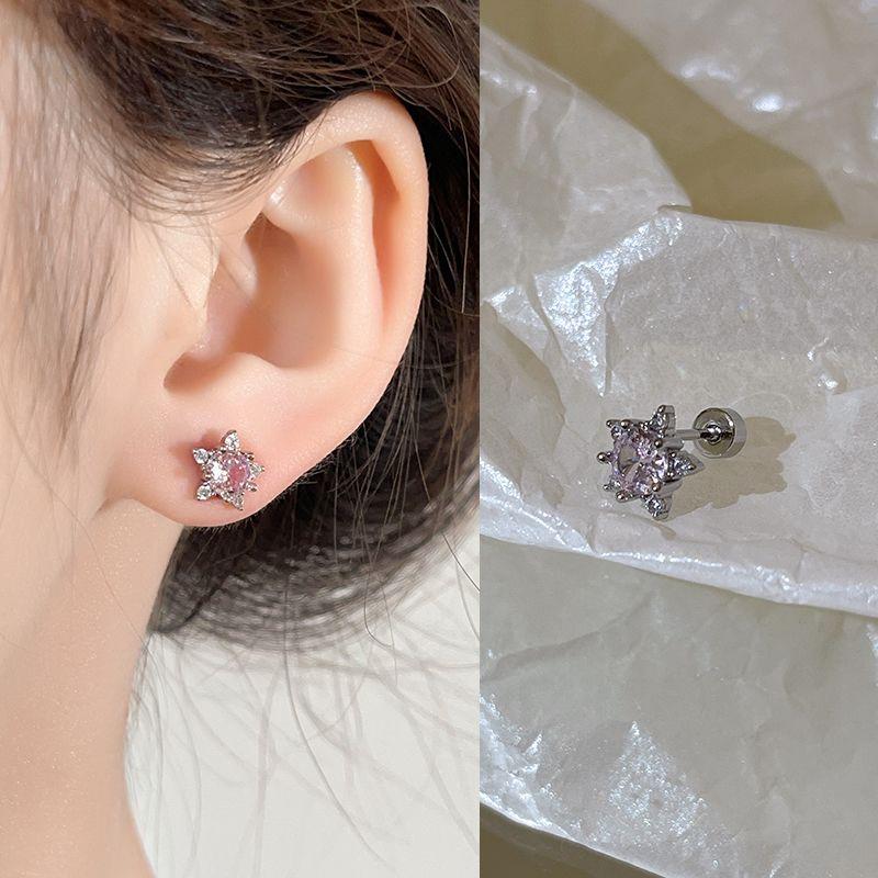 Ear-Caring Ear Bone Stud Flash Zircon Delicate Earrings Female Fancy Titanium Steel Sleep No Need to Take off Earrings Delicate Earrings