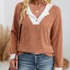 Ladies' Casual Fashion Contrasting Fake Two-piece Spliced Lapel Loose Long Sleeved Top