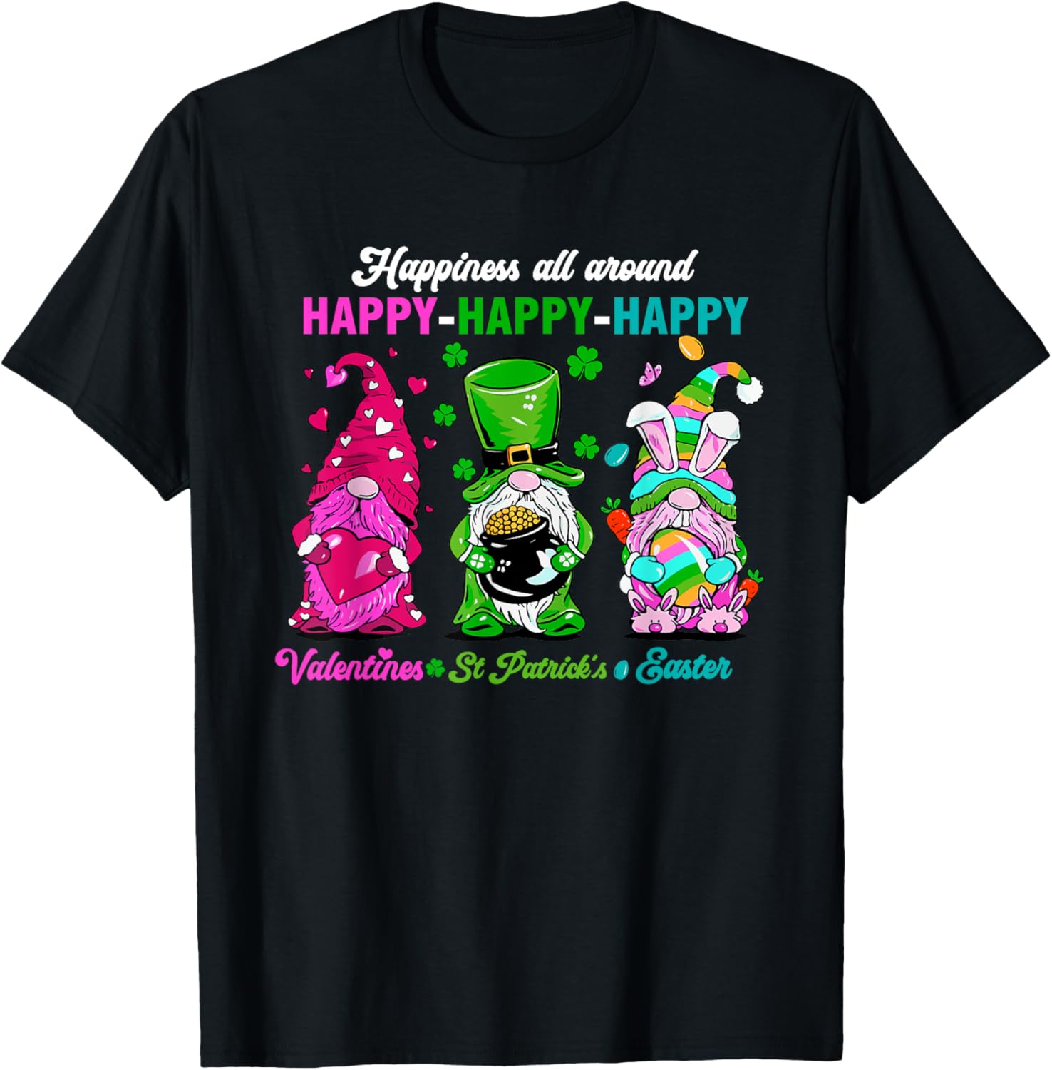 Happy Valentines St Patricks Easter Gnome Graphic T Shirt Men Casual Round Neck Cotton Tee 4XL