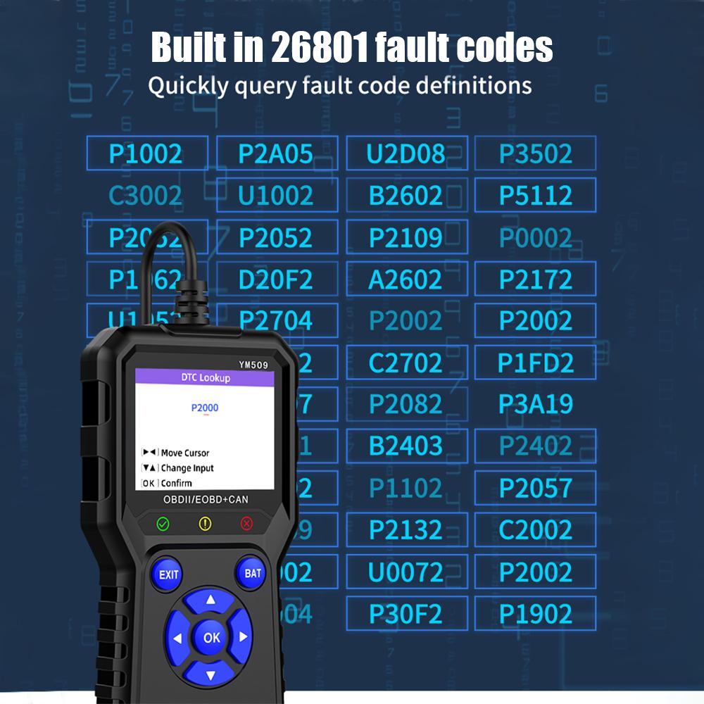 Engine OBD 2 Scanner Car Diagnostic Tool Automotive ODB2 Code Reader YM509 Erase Error Codes Multi Languages OBD2 Scanner