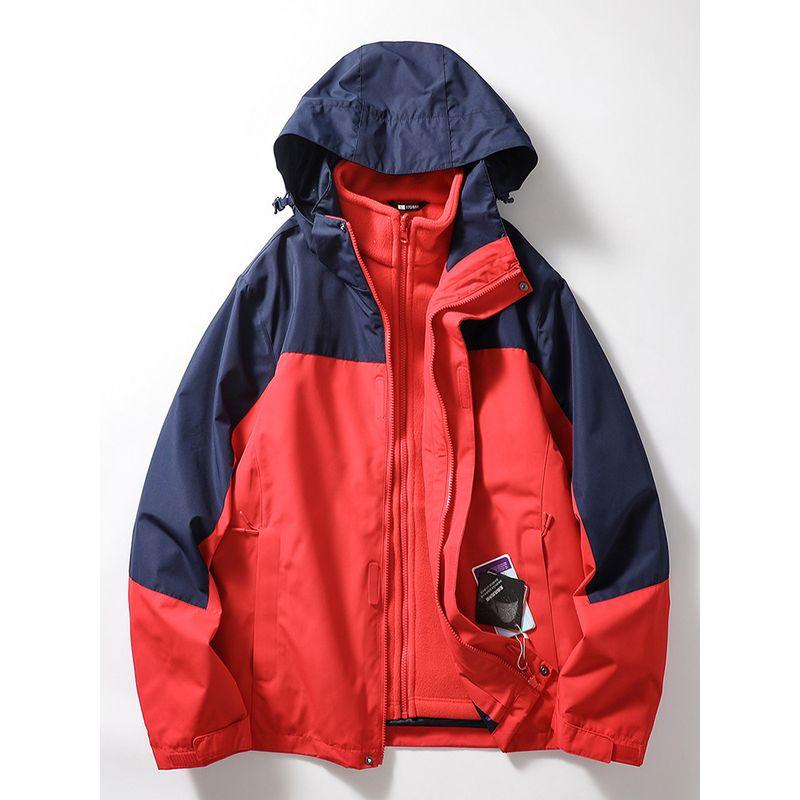 Color Matching Jacket Three-in-One Men's Detachable Outdoor Windproof Waterproof Cargo Outerwear Foreign Trade Men's Clothing Fleece-lined Jacket