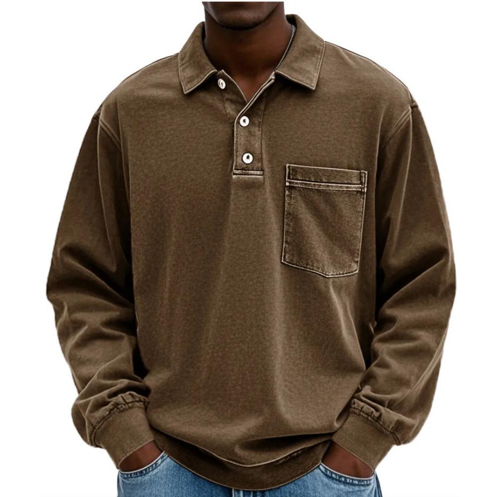 New men's long-sleeved shirt casual versatile simple loose button-down polo shirt