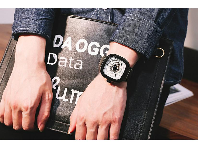 Men’s Automatic Mechanical Square Dial Watch – Hollow Design, Trendy Douyin Favorite