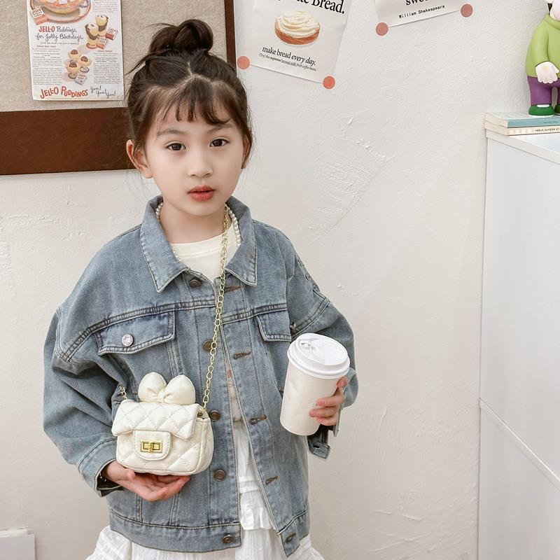 Children's Small, Fresh and Sweet Butterfly Knot Decorated Cross-body Bag with Chain Strap Girl's Bag