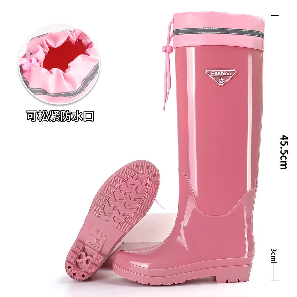Extra high rain shoes women's adult 42cm knee rain boots anti-skid fashion velvet rice transplanting rubber shoes