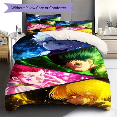 Anime Pattern Bedding Quilt Set Quilt Cover Pillowcase Home Decoration Birthday Gift (1 * Duvet Cover + 2 * Pillowcase, Without Core)
