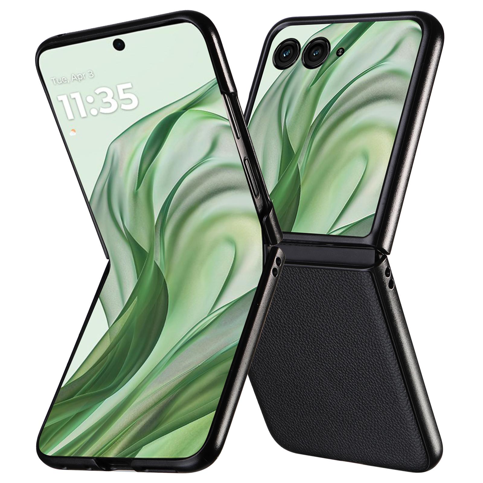 

For Motorola Razr+ 2025/Razr+ 2024/Razr 60 Pro 5G/Razr 50 Ultra 5G Case Litchi Texture Leather+Hard PC Phone Cover Black