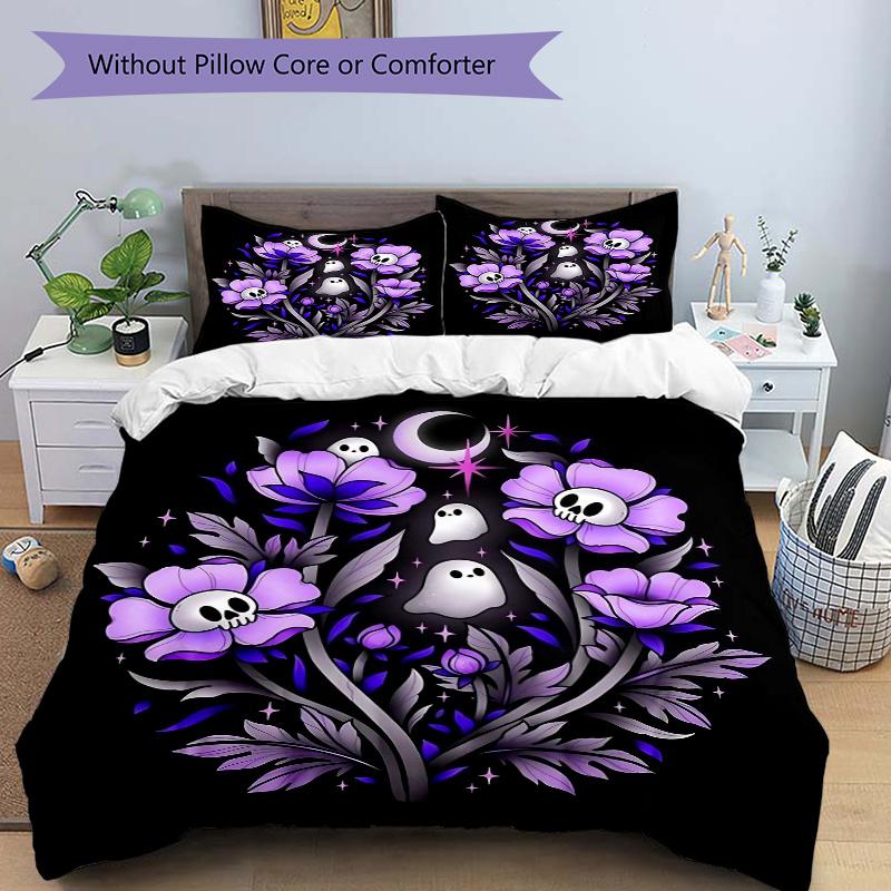 

3pcs Skeleton Ghost Flower Printed Bedding Set, Soft and Comfortable Quilt Cover for Bedroom, Guest Room (Not Included).N087 135x200cm