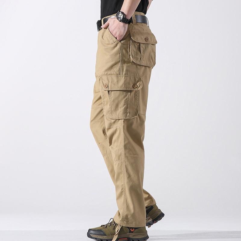 Pánské jarní a podzimní nové kombinézy s více kapsami rovné kalhoty čistá bavlna pánské trendy volné ležérní kalhoty