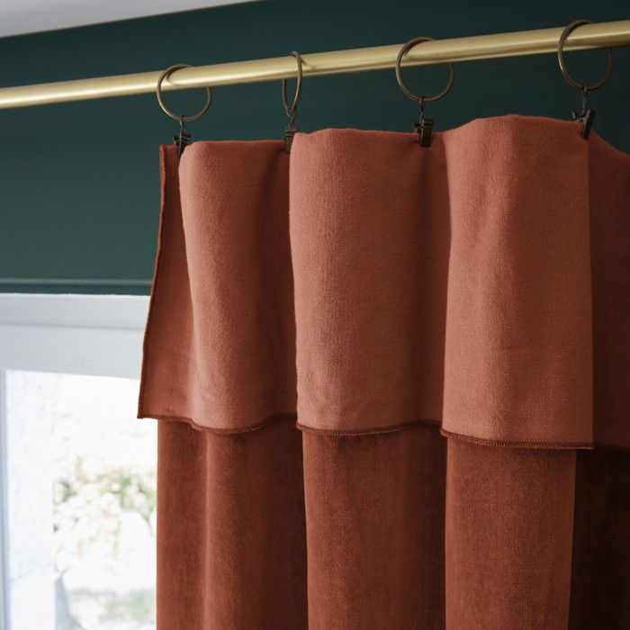 Adjustable Curtain + 8 Clip Rings "César" 140 X 270 Cm Cotton Velvet - César Terracotta