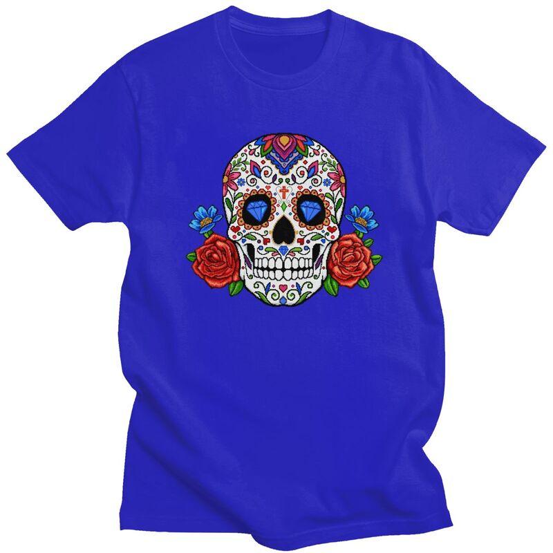 Custom Mexican Flower Rose Skull T Shirt for Men Pure Cotton Tshirt Fashion Tees Tshirt Clothing