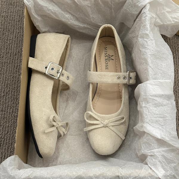 Fashion Shoes Woman 2025 Bow-Knot Female Footwear Shallow Mouth New Retro Butterfly Summer Dress Flock Flat Spring Butterfly-knot Mary