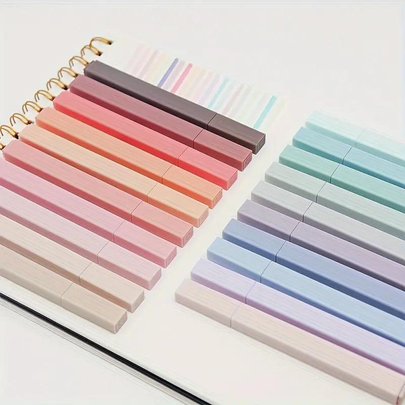 Pastel Morandi Square Highlighter Markers, Aesthetic Chisel Tip Highlighter Marker Pens No Bleed & No Smear for Highlighting