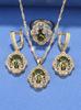 Vintage Olive Green CZ Crystal Jewelry Set 18K Gold Plated 4Pcs Necklace Bracelet Ring Earrings for Bridal Banquet Evening Party