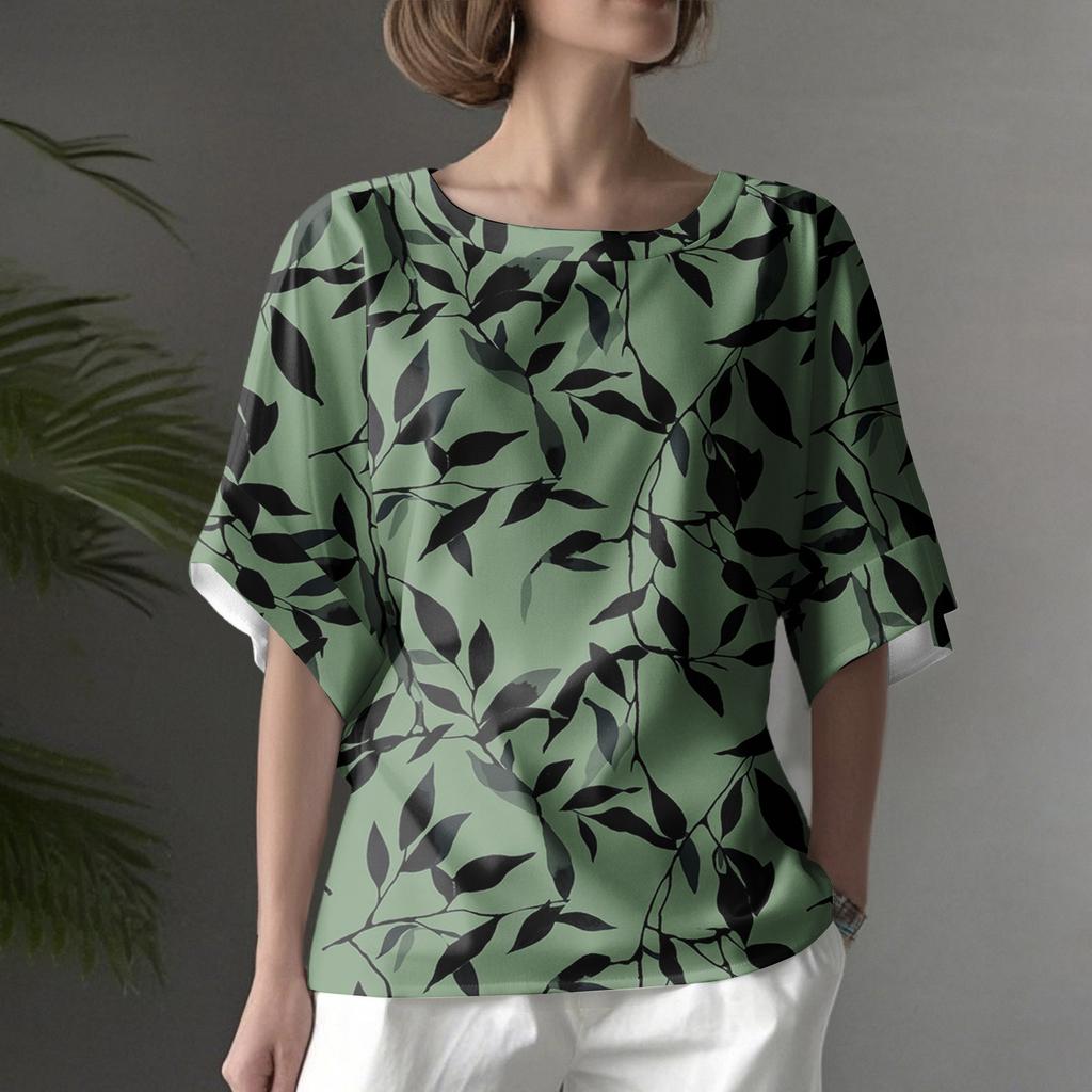 Women's Fashionable Casual Round Neck Printed Top Loose Top Printed Top Loose Top