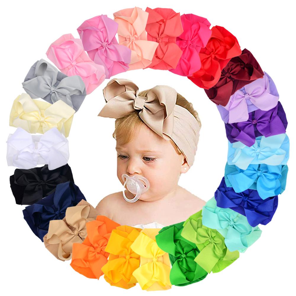 European 6-Inch Elastic Baby & Parent-Child Headband - Solid Color Bow Nylon Hair Accessory