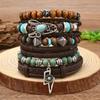 Leather Bracelets for Men Women Handmade Wrap Woven Cuff Bracelets Wooden Beaded Bracelets Vintage Ethnic Tribal Wristbands Bracelet Set Adjustable