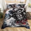 Japanese Samurai Bedding Set Full Size Cherry Blossoms Comforter Cover Red Sun Hokusai Duvet Cover Fuji Mountain Quilt Cover
