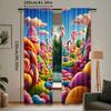2Pcs Cartoon Candy Themed Curtain Colorful Window Drapes For Birthday Parties Decor Suitable For Bedroom Living Room A