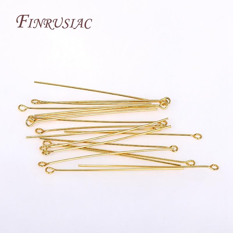 50 Pcs/lot 18K Gold Plated Eye Pins,16/18/20/26/30/40/50mm Eye Pins For Jewellery Making Findings DIY Beading Jewelry Supplies