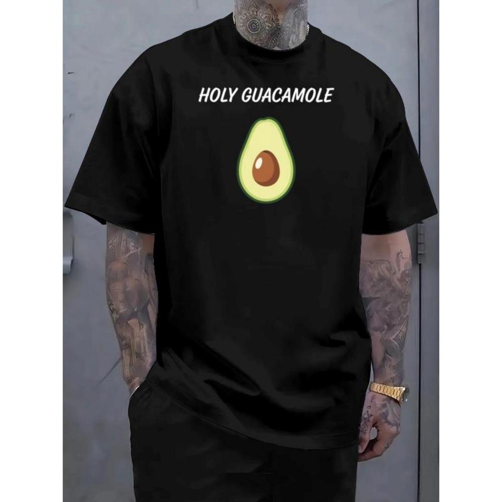 

European Sizes Men S Casual Short Sleeve T-Shirt Avocado Graphic Design _ Breathable Summer Tee, Machine Washable, Regular Fit S чёрный
